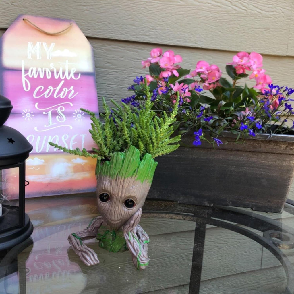 Baby Groot Pens Holder or Groot Planter Pot Perfect for Tiny Succulents 6" | Cute Desk Decor or Flower Planter Pot with Drainage Hole,Decorate Baby Groot'S Hair Style by Your Own Imagination