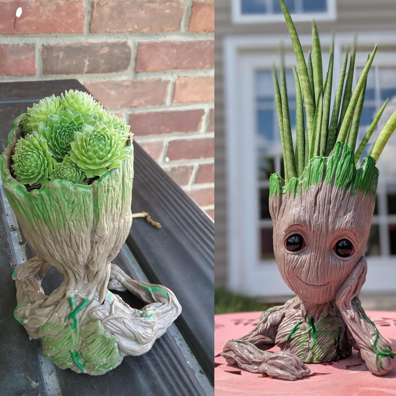 Baby Groot Pens Holder or Groot Planter Pot Perfect for Tiny Succulents 6" | Cute Desk Decor or Flower Planter Pot with Drainage Hole,Decorate Baby Groot'S Hair Style by Your Own Imagination