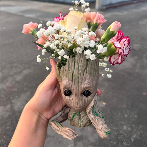 Baby Groot Pens Holder or Groot Planter Pot Perfect for Tiny Succulents 6" | Cute Desk Decor or Flower Planter Pot with Drainage Hole,Decorate Baby Groot'S Hair Style by Your Own Imagination