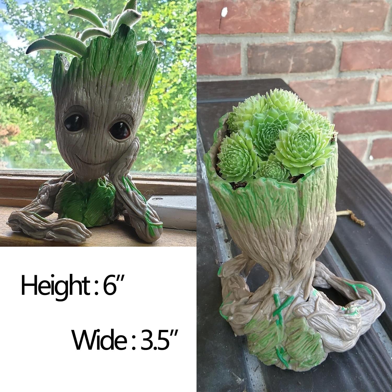 Baby Groot Pens Holder or Groot Planter Pot Perfect for Tiny Succulents 6" | Cute Desk Decor or Flower Planter Pot with Drainage Hole,Decorate Baby Groot'S Hair Style by Your Own Imagination