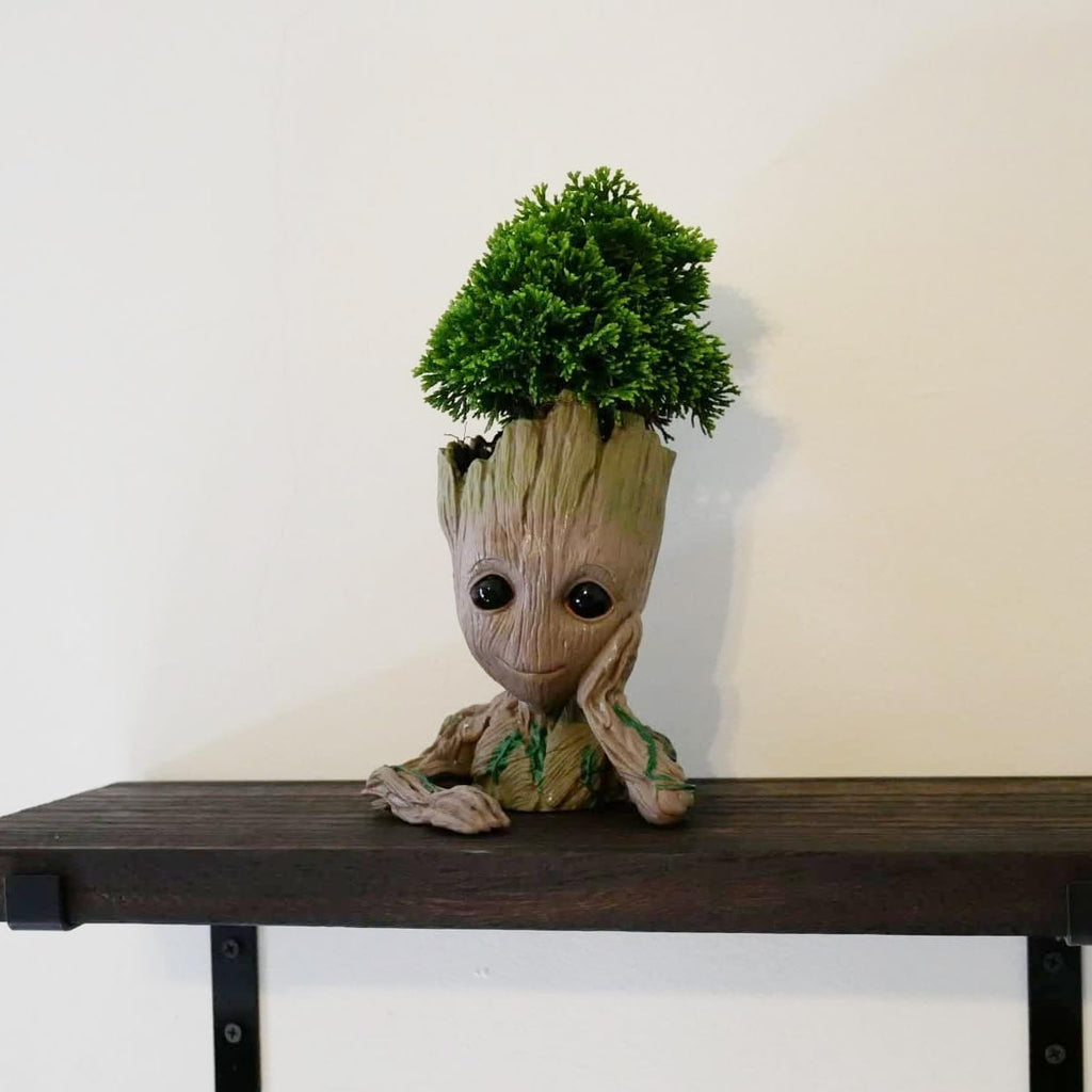Baby Groot Pens Holder or Groot Planter Pot Perfect for Tiny Succulents 6" | Cute Desk Decor or Flower Planter Pot with Drainage Hole,Decorate Baby Groot'S Hair Style by Your Own Imagination