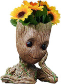 Baby Groot Pens Holder or Groot Planter Pot Perfect for Tiny Succulents 6" | Cute Desk Decor or Flower Planter Pot with Drainage Hole,Decorate Baby Groot'S Hair Style by Your Own Imagination