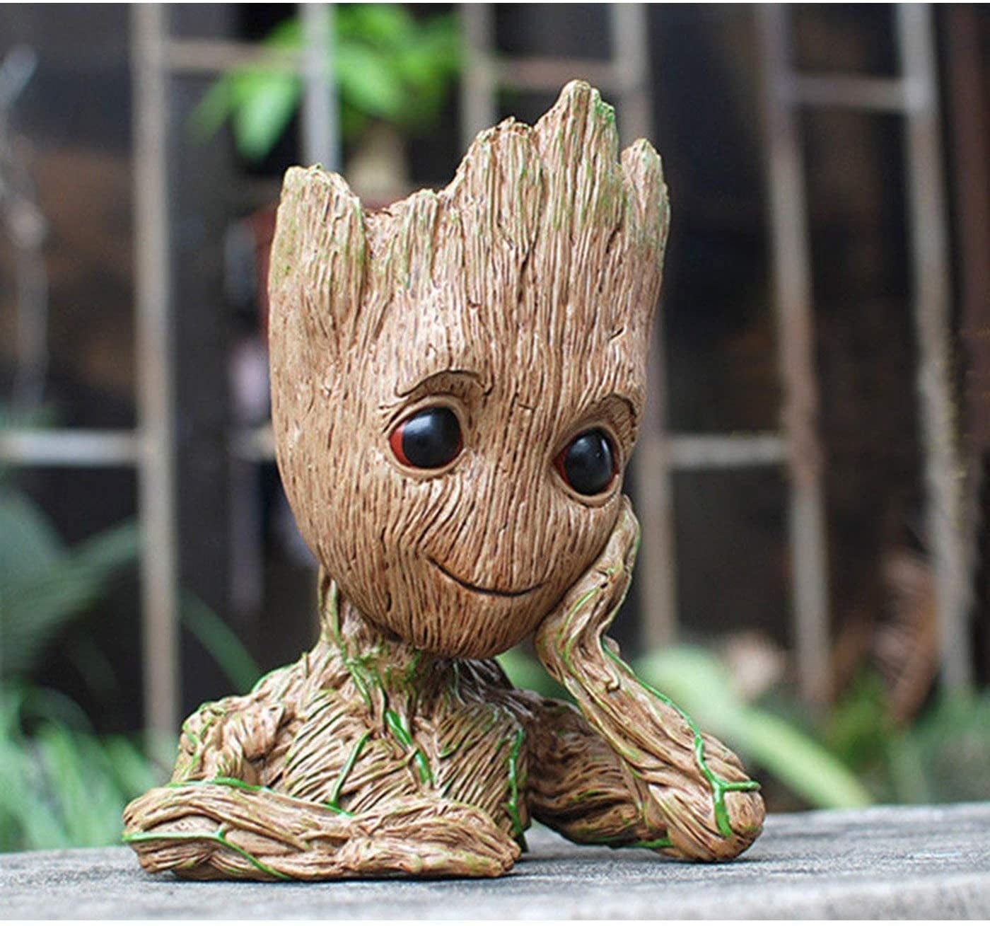 Baby Groot Pens Holder or Groot Planter Pot Perfect for Tiny Succulents 6" | Cute Desk Decor or Flower Planter Pot with Drainage Hole,Decorate Baby Groot'S Hair Style by Your Own Imagination