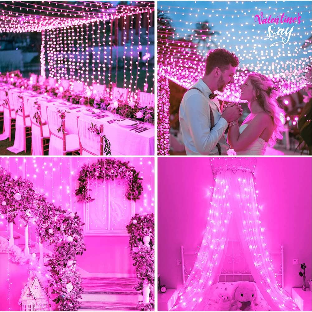 Fairy Lights Outdoor String Lights 33Ft 100 LED with Memory Modes Controller, Extendable Christmas Lights Decorations for Wedding, Christmas, Party, Patio, Indoor Outdoor (Pink)
